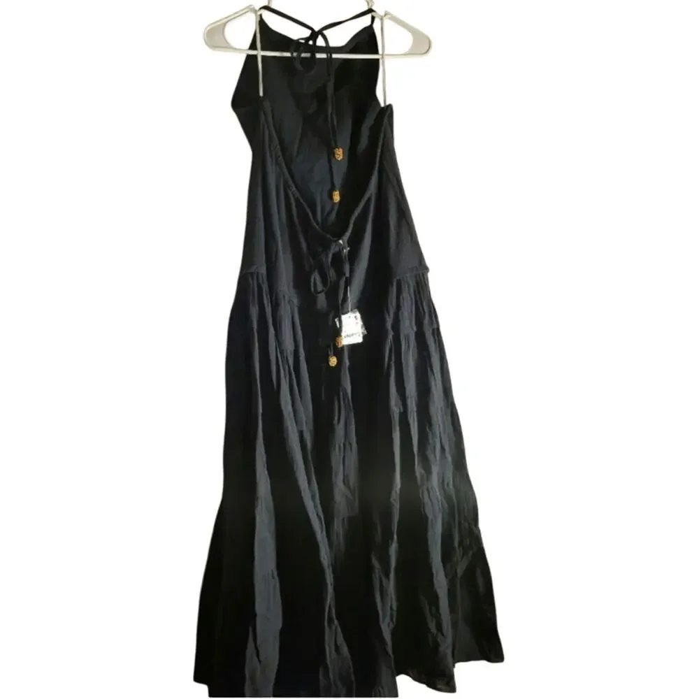 New FREE PEOPLE Somewhere Sunny Drop-Waist Boho Maxi Dress $118 X-SMALL Black